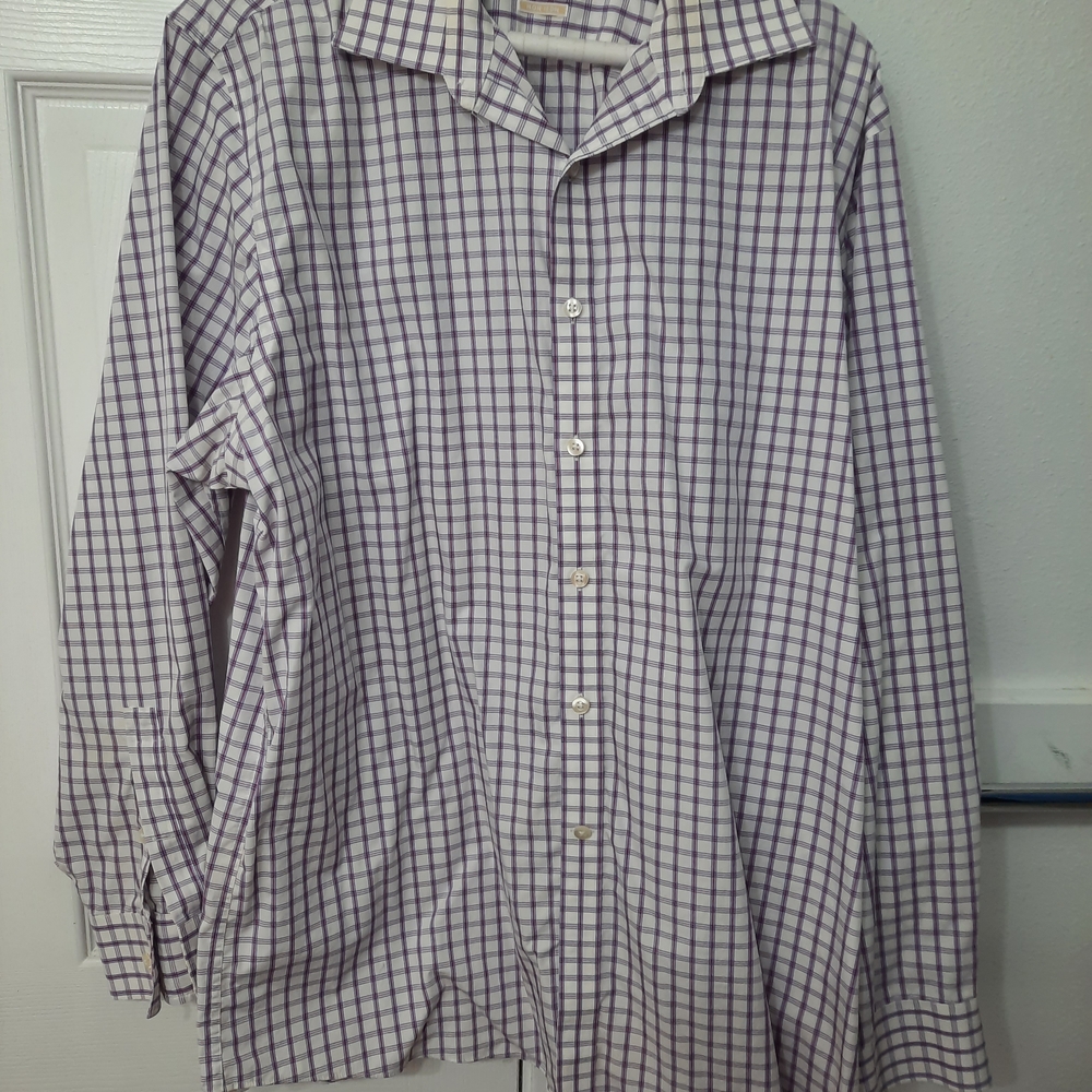 Michael Kors Men’s Purple Checkered Button‑Down Shirt – Size 17 34/35